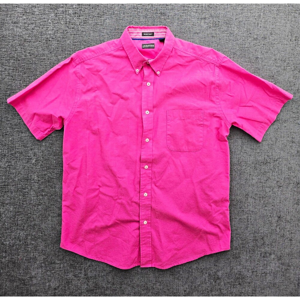 St. John's Bay Worry Free Shirt Mens L Pink Solid Short Sleeve Button Up Pocket